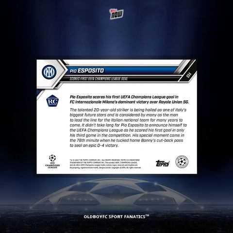 Topps Now Pio Esposito 25/26 UCL 球星卡 背面圖