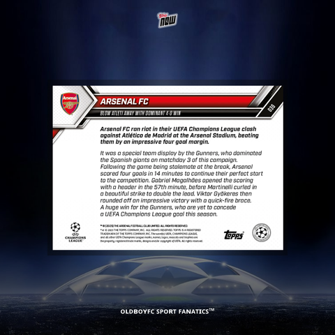 Topps Now Arsenal FC 25/26 UCL 球星卡 背面圖