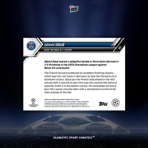 Topps Now Désiré Doué 25/26 UCL 球星卡 背面圖