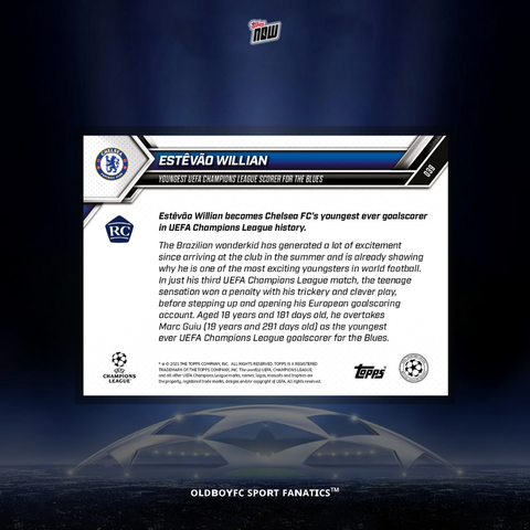 Topps Now Estêvão Willian 25/26 歐冠 球星卡 背面圖