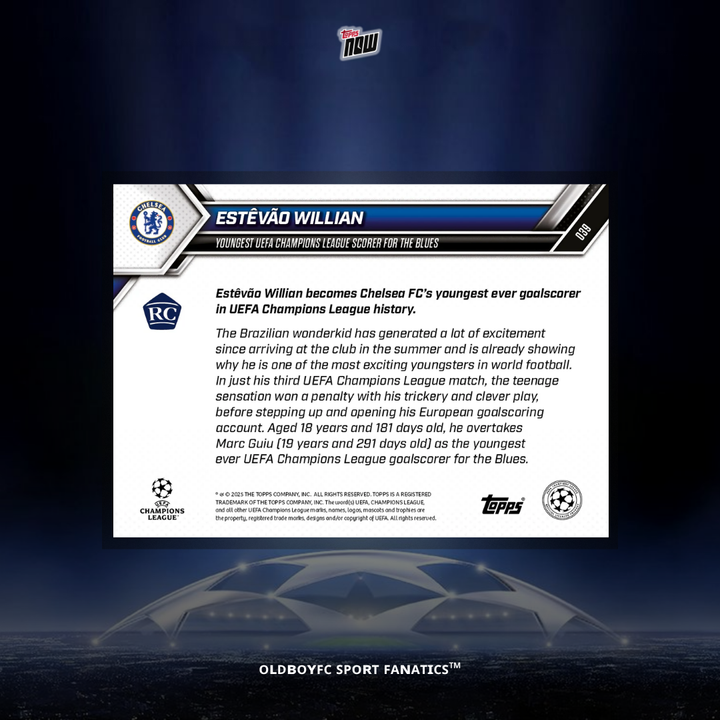 Topps Now Estêvão Willian 25/26 歐冠 球星卡 背面圖