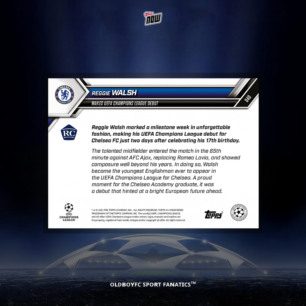 Topps Now Reggie Walsh 25/26 歐冠 球星卡 背面圖
