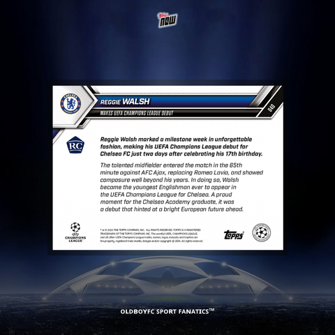 Topps Now Reggie Walsh 25/26 歐冠 球星卡 背面圖