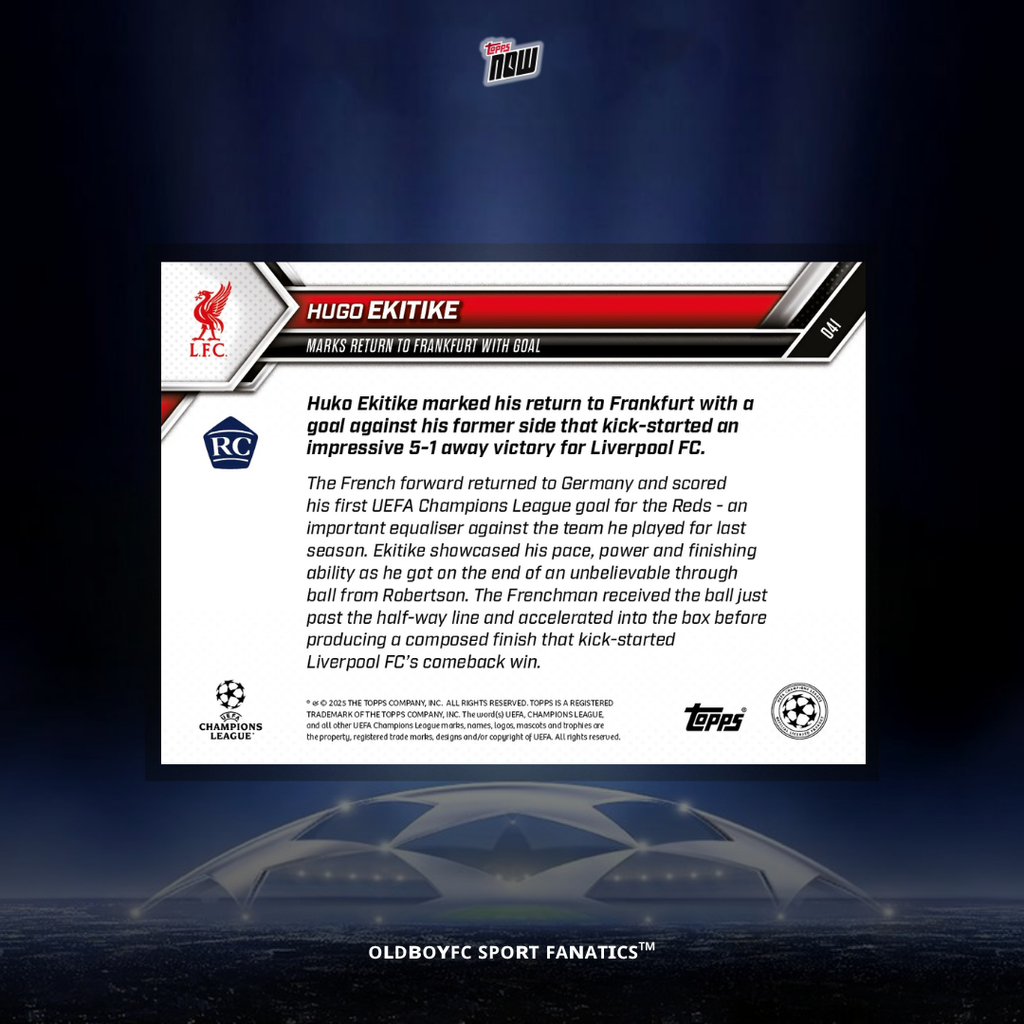 Topps Now Hugo Ekitike 25/26 歐冠 球星卡 背面圖