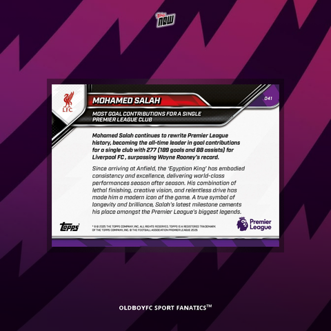 Topps Now Mohamed Salah 25/26 英超 球星卡 背面圖