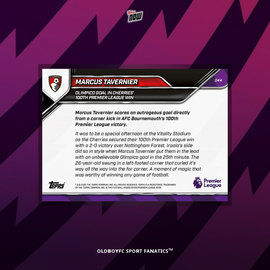 Topps Now Marcus Tavernier 25/26 英超 球星卡 背面圖