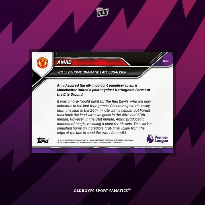 Topps Now Amad 25/26 英超 球星卡 背面圖