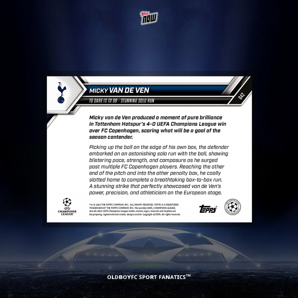 Topps Now Micky van de Ven 25/26 UCL 球星卡 背面圖
