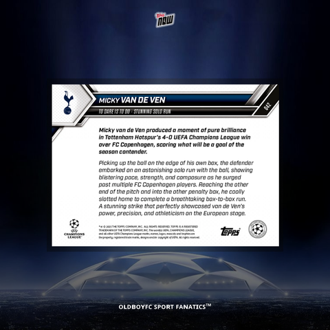 Topps Now Micky van de Ven 25/26 UCL 球星卡 背面圖