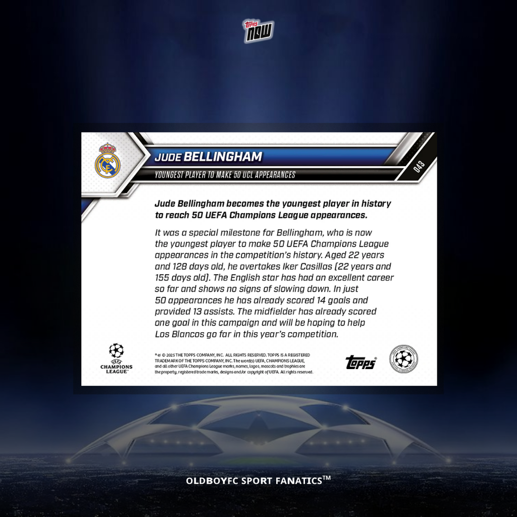 Topps Now Jude Bellingham 25/26 UCL 球星卡 背面圖