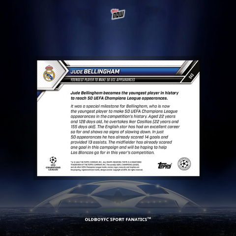 Topps Now Jude Bellingham 25/26 UCL 球星卡 背面圖