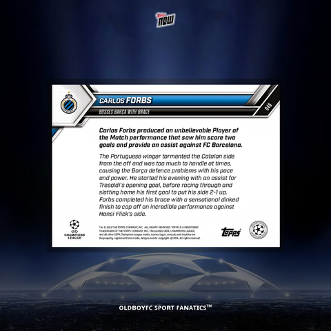 Topps Now Carlos Forbs 25/26 UCL 球星卡 背面圖