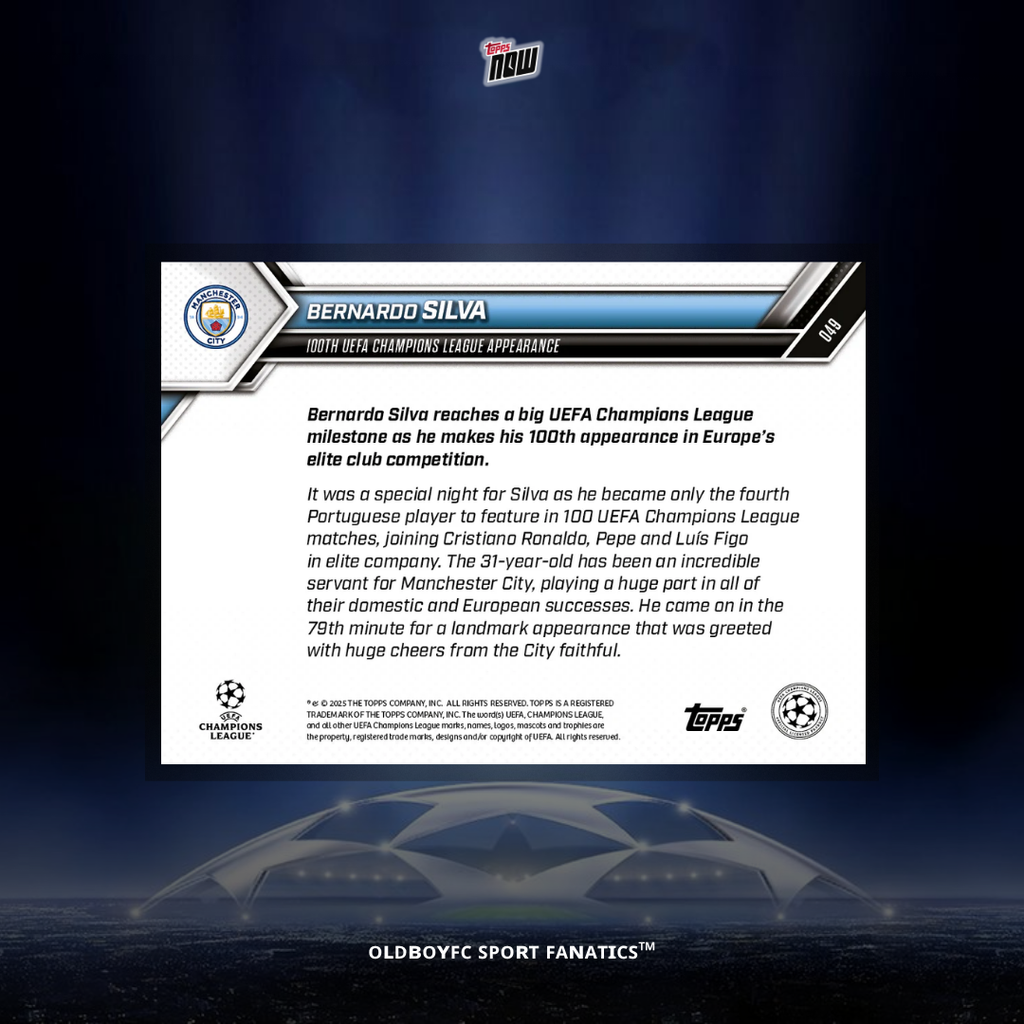 Topps Now Bernardo Silva 25/26 UCL 球星卡 背面圖