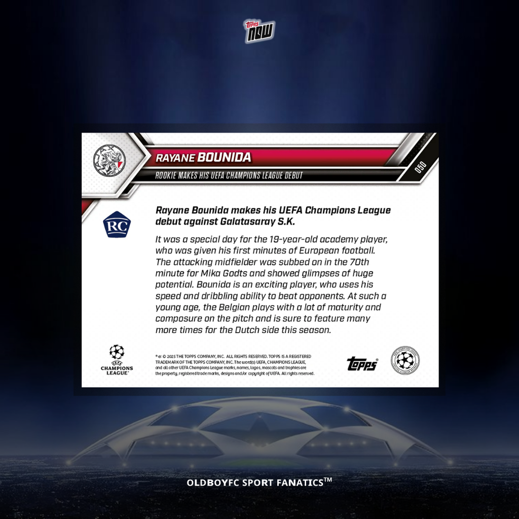 Topps Now Rayane Bounida 25/26 UCL 球星卡 背面圖