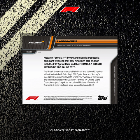 Topps Now Lando Norris 2025 F1 巴西大獎賽 球星卡 背面圖