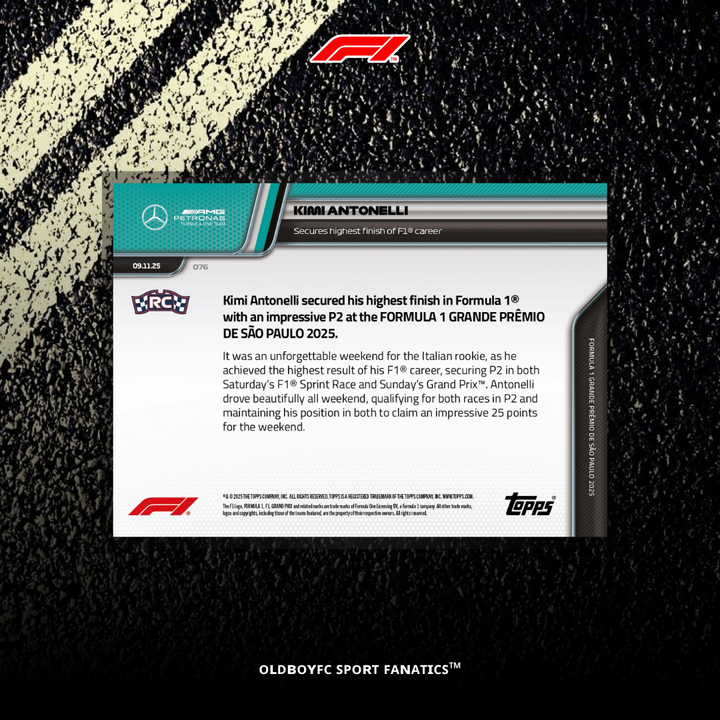 Topps Now Kimi Antonelli 2025 F1 巴西大獎賽 球星卡 背面圖
