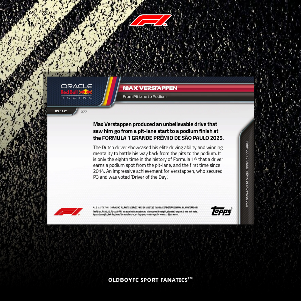 Topps Now Max Verstappen 2025 F1 巴西大獎賽 球星卡 背面圖