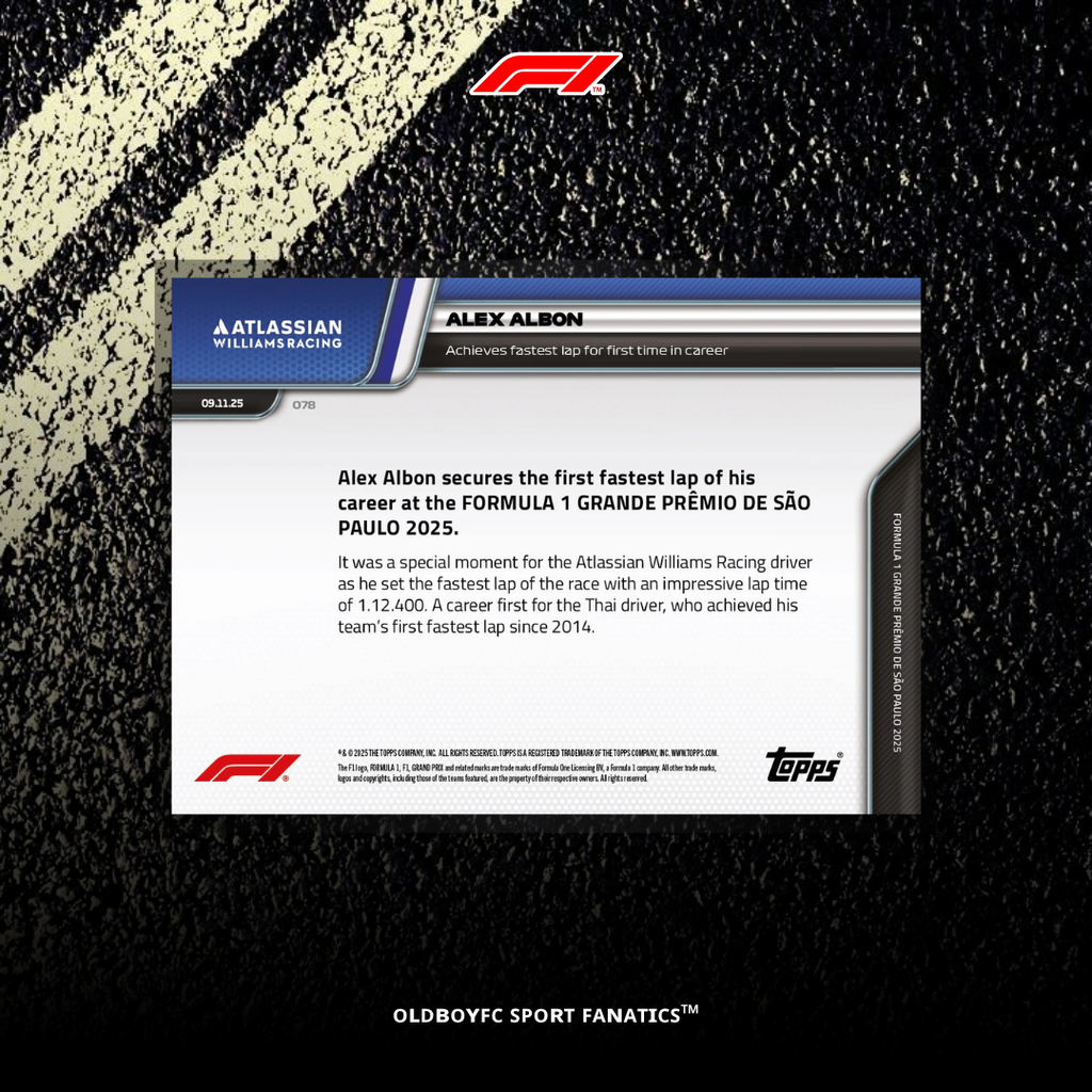 Topps Now Alex Albon 2025 F1 巴西大獎賽 球星卡 背面圖