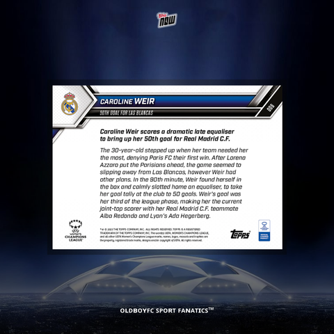 Topps Now Caroline Weir 25/26 女足歐冠 球星卡 背面圖
