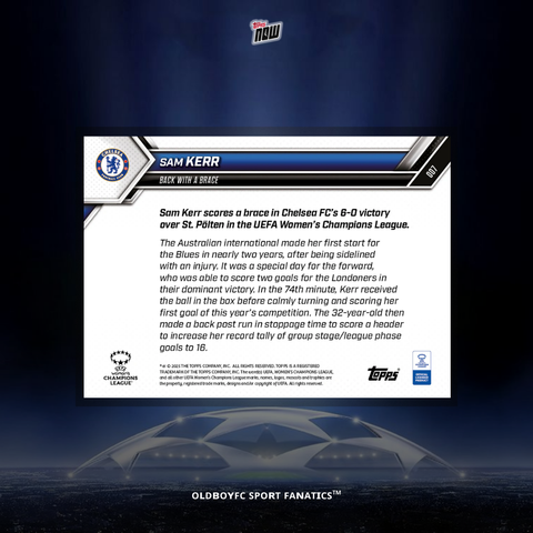 Topps Now Sam Kerr 25/26 女足歐冠 球星卡 背面圖