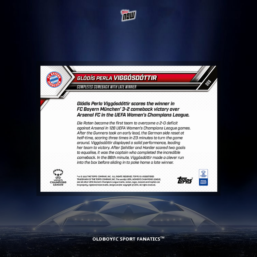 Topps Now Glódís Perla Viggosdóttir 25/26 女足歐冠 球星卡 背面圖