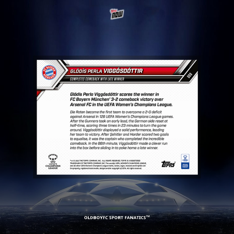 Topps Now Glódís Perla Viggosdóttir 25/26 女足歐冠 球星卡 背面圖