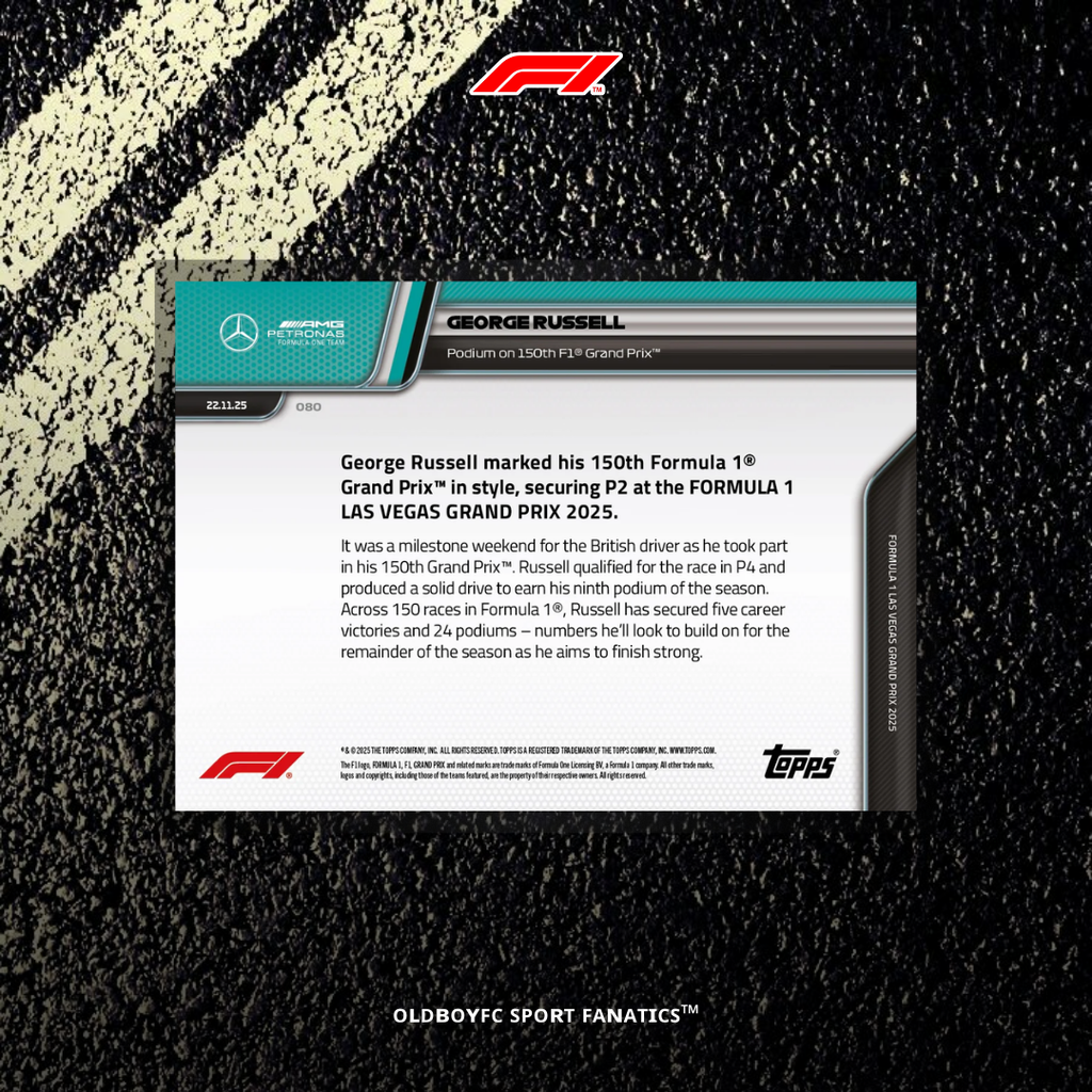 Topps Now George Russell 2025 F1 拉斯維加斯大獎賽 卡面背面圖