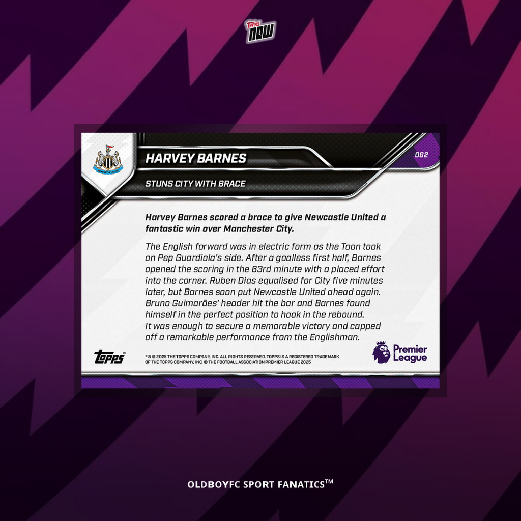 Topps Now Harvey Barnes 25/26 英超 球星卡 背面圖