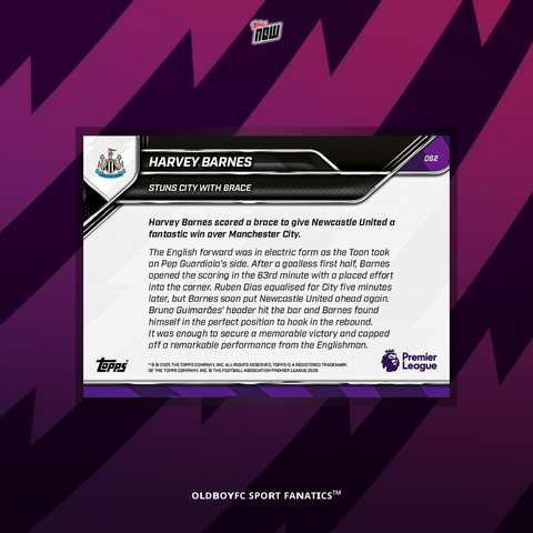 Topps Now Harvey Barnes 25/26 英超 球星卡 背面圖
