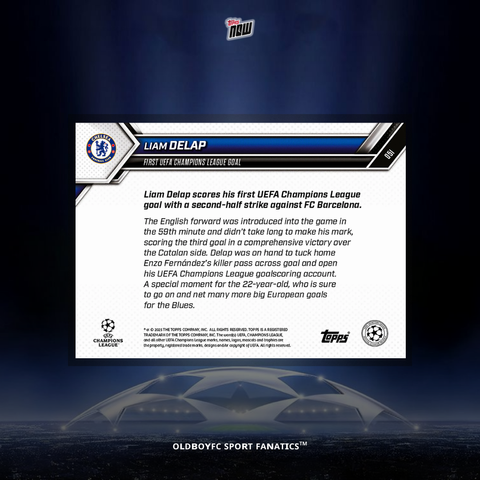 Topps Now Liam Delap 25/26 UCL 球星卡 背面圖