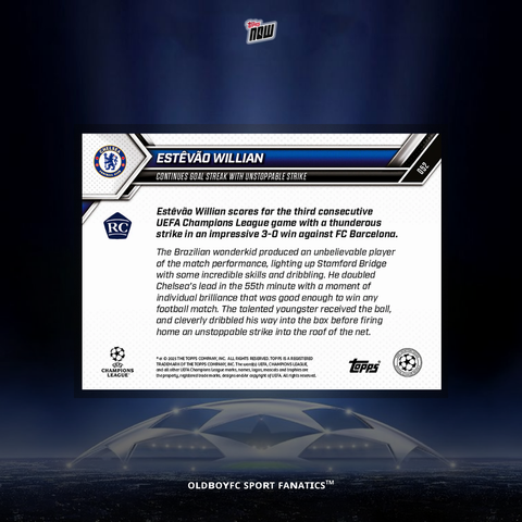 Topps Now Estêvão Willian 25/26 UCL 球星卡 背面圖