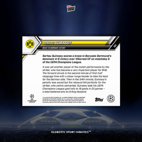 Topps Now Serhou Guirassy 25/26 UCL 球星卡 背面圖