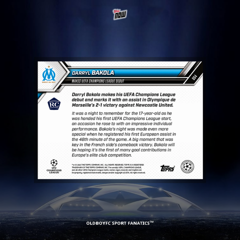 Topps Now Darryl Bakola 25/26 UCL 球星卡 背面圖