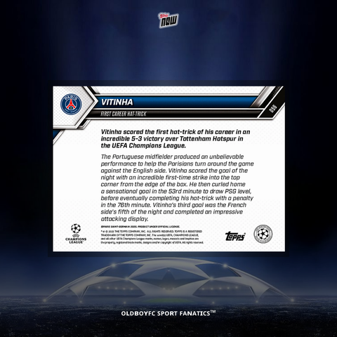 Topps Now Vitinha 25/26 UCL #56 卡片背面