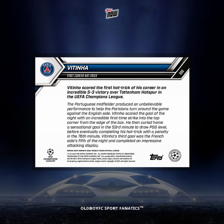 Topps Now Vitinha 25/26 UCL #56 卡片背面