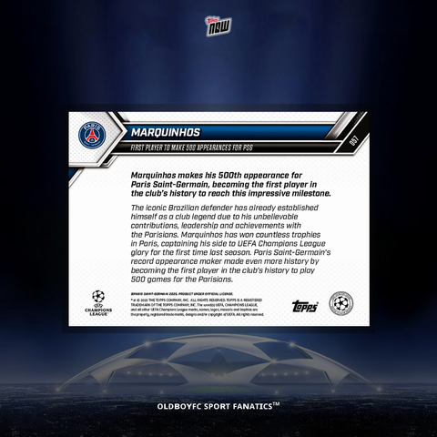 Topps Now Marquinhos 25/26 UCL #57 背面圖