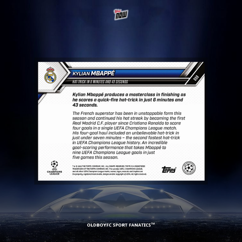 Topps Now Kylian Mbappé 25/26 UCL #59 背面圖