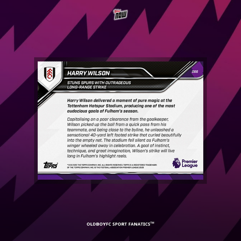 Topps Now Harry Wilson 25/26 Premier League #66 背面圖