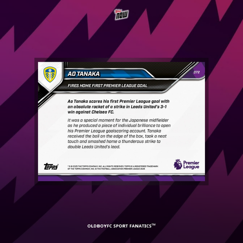 Topps Now Ao Tanaka 25/26 英超 球星卡 背面圖