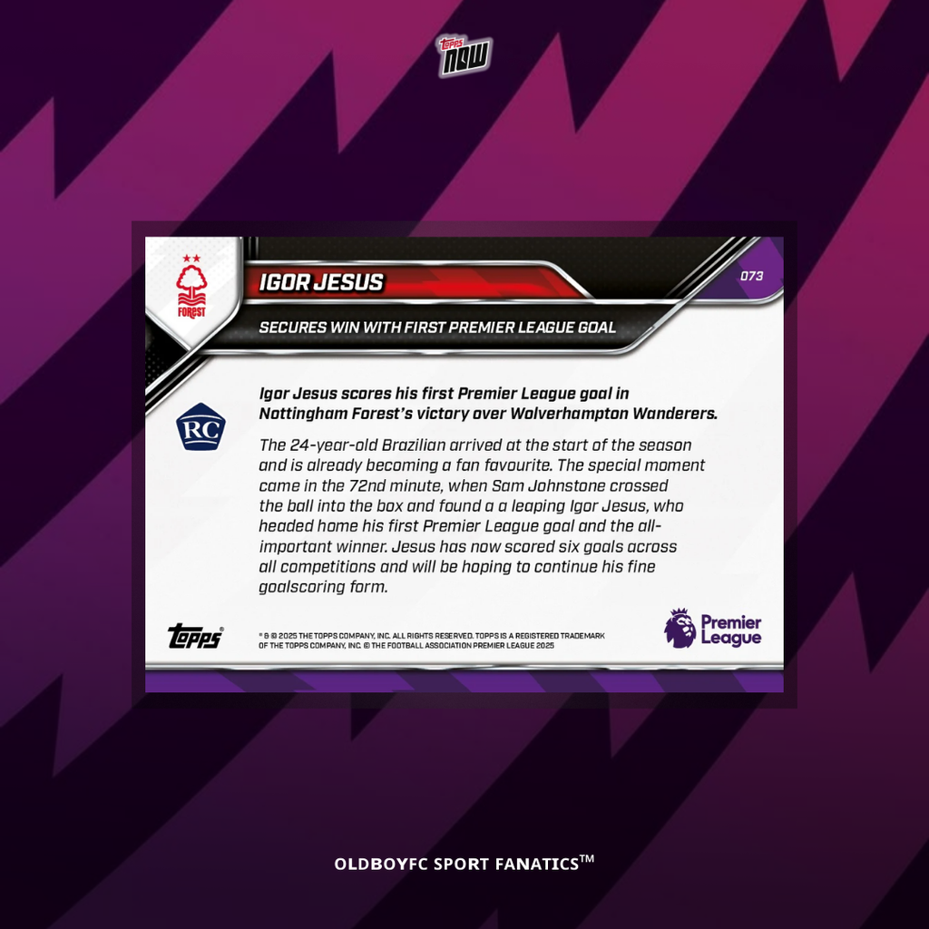Topps Now Igor Jesus 25/26 英超 球星卡 背面圖