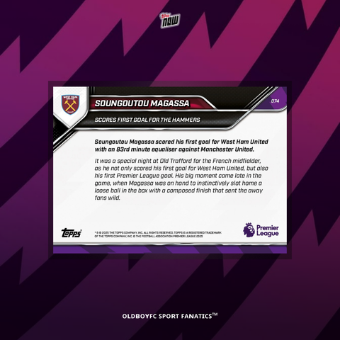 Topps Now Soungoutou Magassa 25/26 英超 球星卡 背面圖