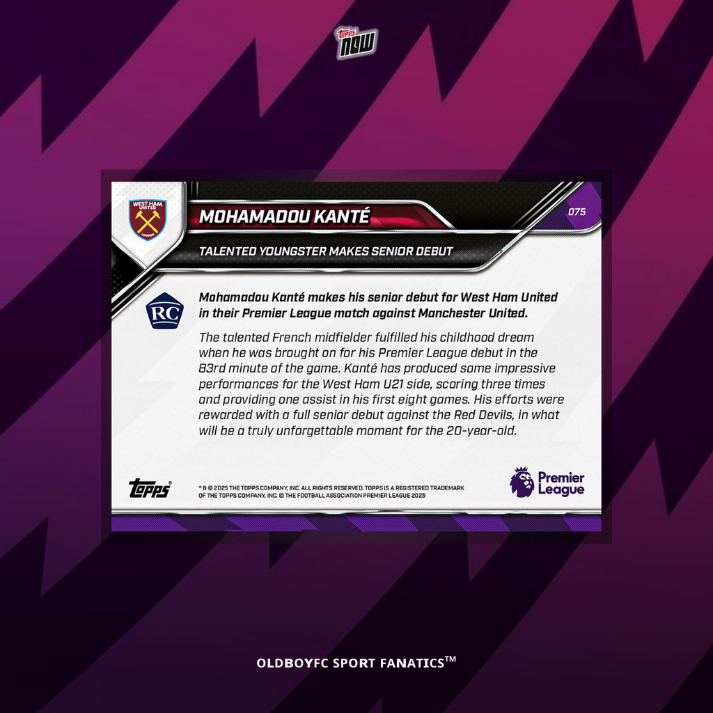 Topps Now Mohamadou Kanté 25/26 英超 球星卡 背面圖