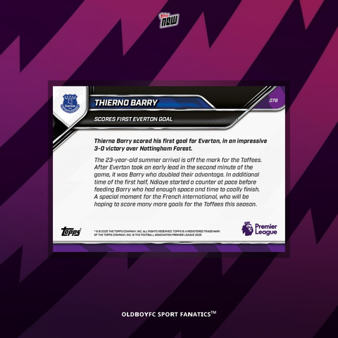 Topps Now Thierno Barry 25/26 英超 球星卡 背面圖