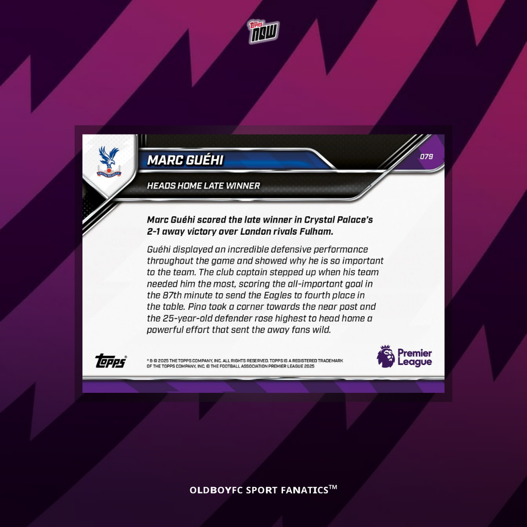 Topps Now Marc Guéhi 25/26 英超 球星卡 背面圖