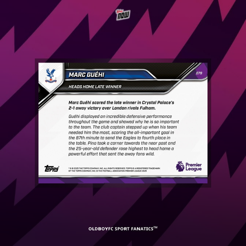 Topps Now Marc Guéhi 25/26 英超 球星卡 背面圖