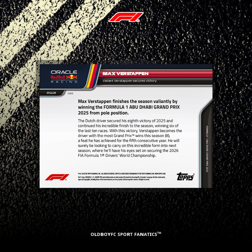 Topps Now Max Verstappen 2025 F1 阿布達比大獎賽 球星卡 背面圖
