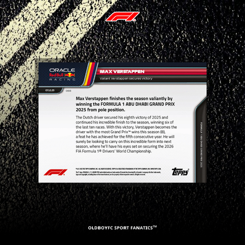 Topps Now Max Verstappen 2025 F1 阿布達比大獎賽 球星卡 背面圖