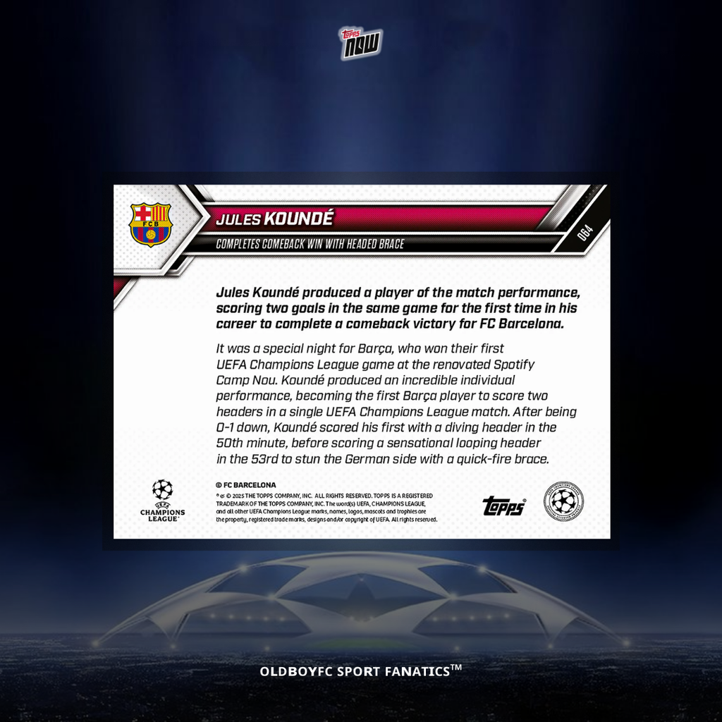 Topps Now Jules Koundé 25/26 UCL 球星卡 背面圖