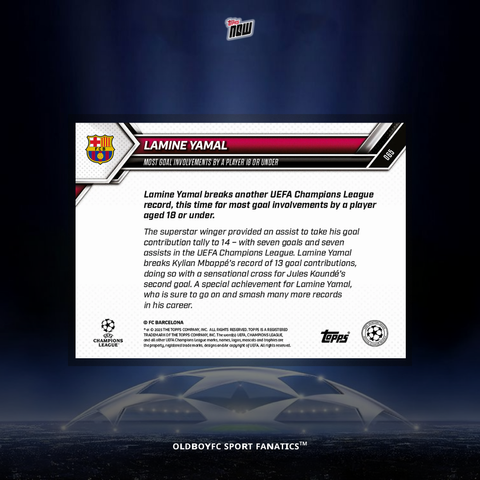 Topps Now Lamine Yamal 25/26 UCL 球星卡 背面圖
