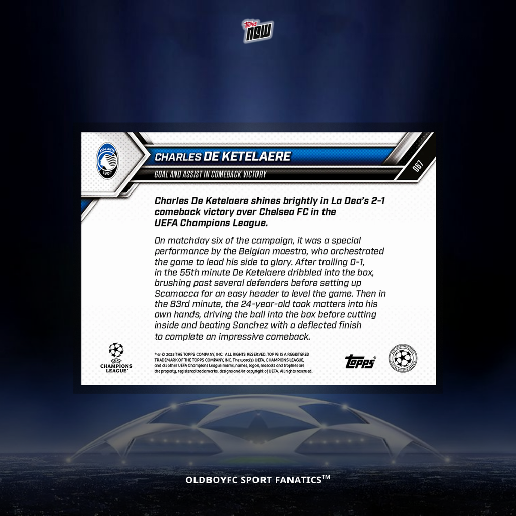 Topps Now Charles De Ketelaere 25/26 UCL 球星卡 背面圖